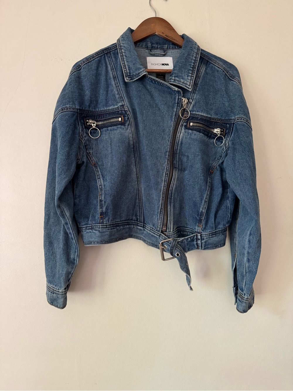 Classic Blue Denim Moto Jacket - Size L - Picture 5 of 5